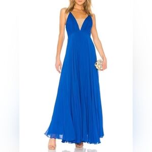 Jill Stuart Royal Blue Plunge V-Neck Chiffon Maxi Dress